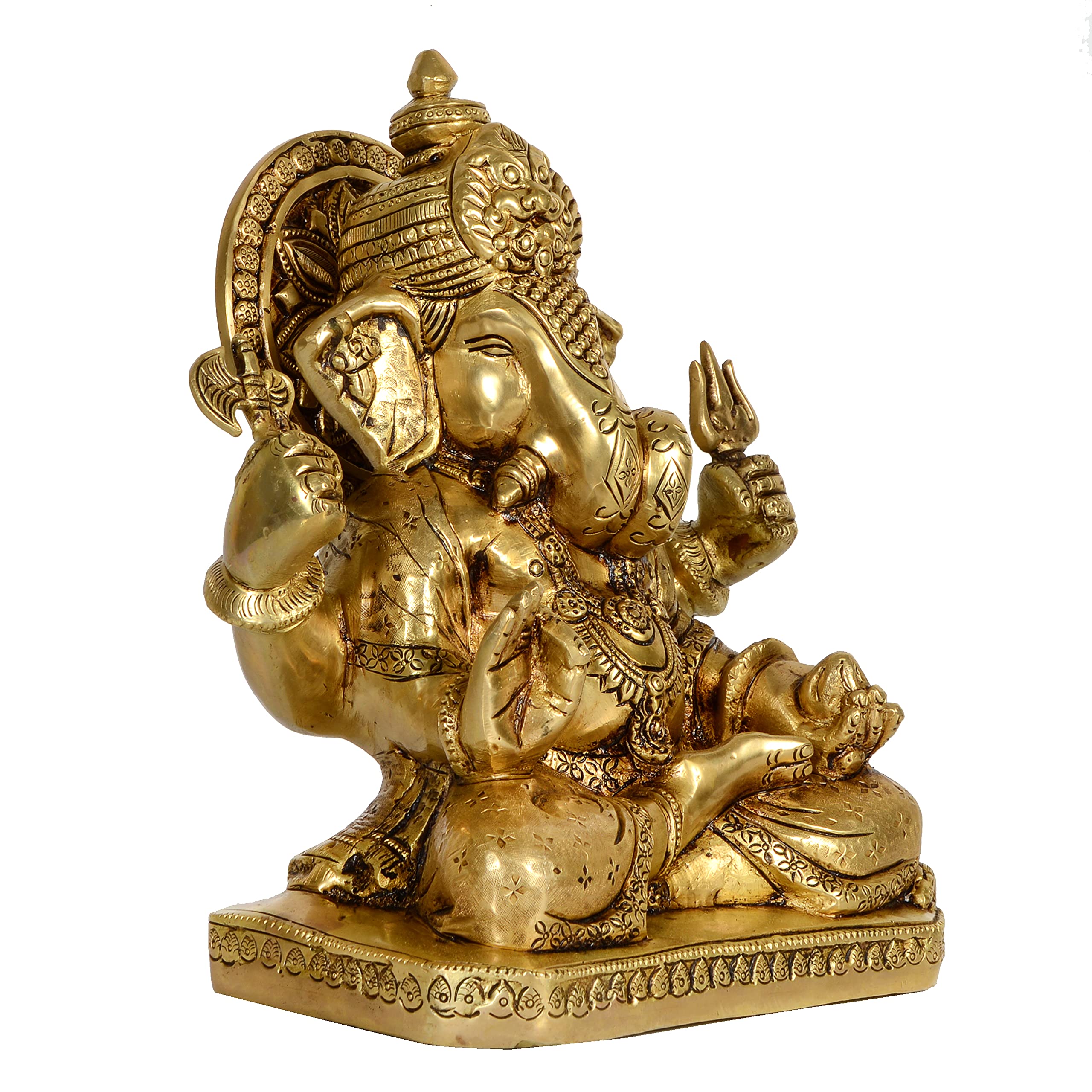 Kalarambh Brass Ganesha/Ganesh/Ganpati Idol Murti Statue For Home Pooja Puja Mandir Decor Collectible Handicraft Art, Yellow, 8